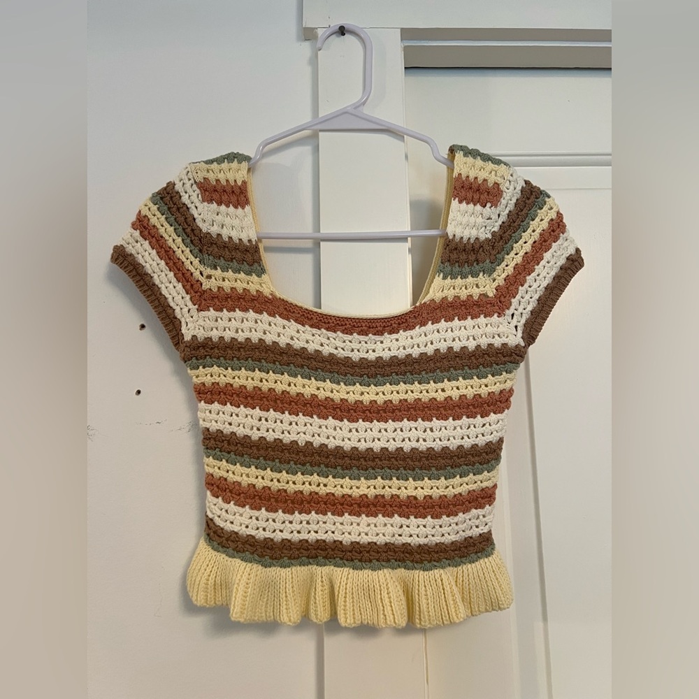 Promesa Hooked on a Feeling Striped Crochet Crop Top